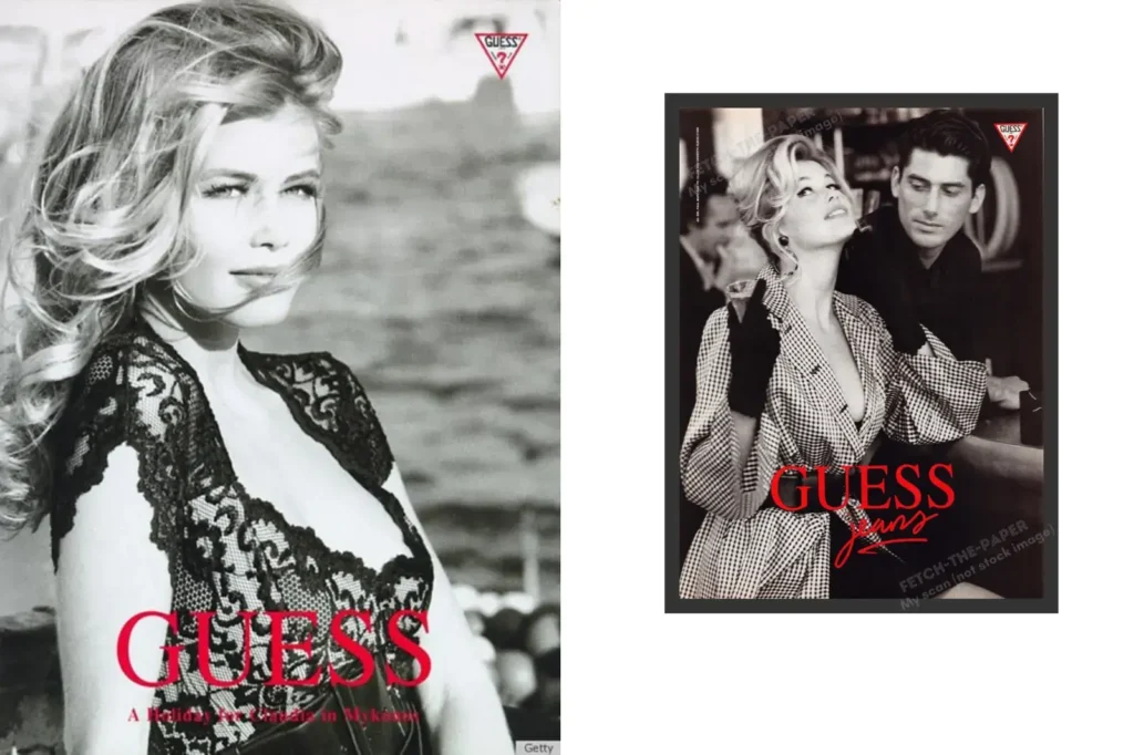 Guess Jeans Claudia Schiffer Shot Fashion Model 1990s Print Ad 1990