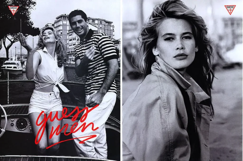 PUBLICITÉ MAGAZINE 4 pages Guess Jeans Claudia Schiffer swim 1990