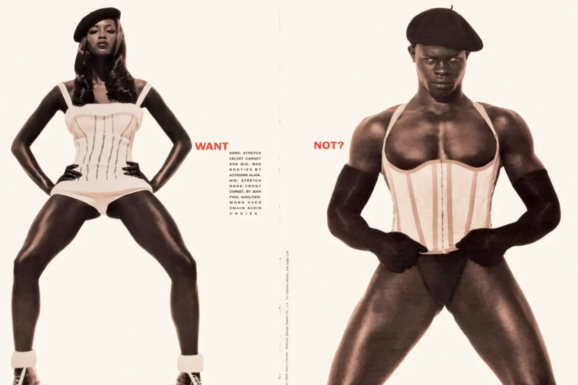 Top Model homme légendaire1990-Djimon_Hounsou-éditorial-1990-Naomi Campbell-Djimon Hounsou