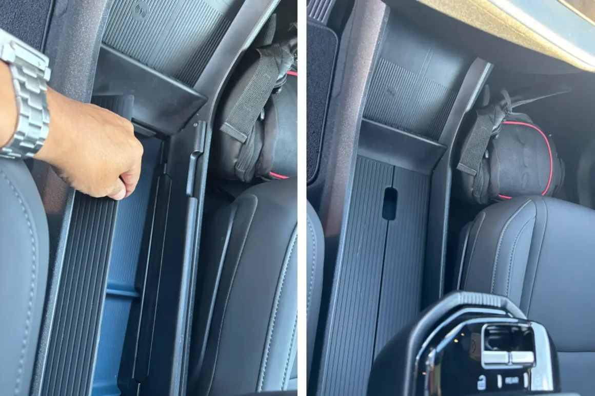 Essai Volvo EX30Plus2025électrique-Single Motor Extended Range—Crédit Photo Halhoule Mohamed-Blanche-Vue-espace-rangement-double-ouverture avec-ma-main