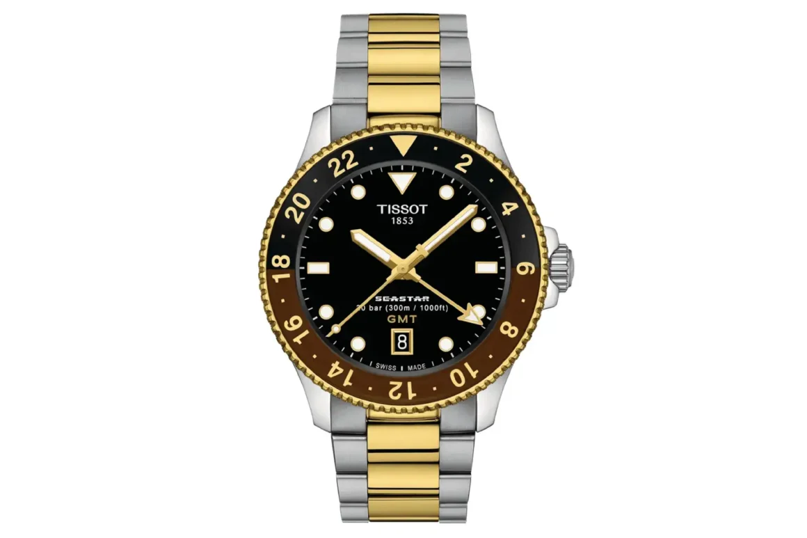 montre-tissot-seastar-1000-gmt-pvd-or-jaune-quartz-lunette-noire-et-marron-cadran-noir-bracelet-acier-et-pvd-jaune-40-mm