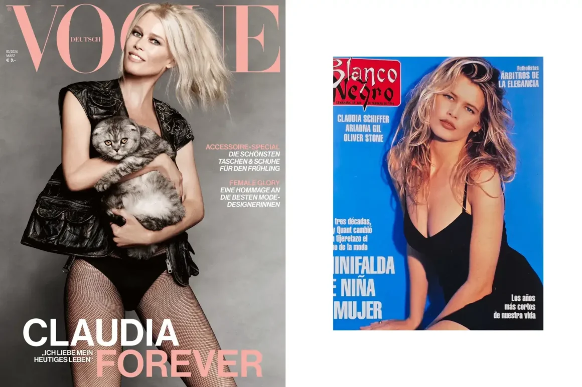 Claudia_Schiffer-Vogue-Magazine-cover--Claudia Schiffer-VOGUE-Supermodel-Blanco-Negro-magazine-Espagne-cover-1994-Vinted-Ultra-Top-Model-mannequin-légendaire-femme-1990