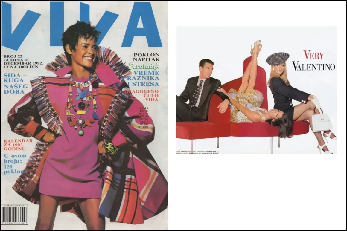 Nadège du Bospertus-jeune-Viva Serbia-magazine-cover December 1992--nadège-du-bospertus-Yasmeen Ghauri, Karen Mulder- photographe-Steven Meisel pour la campagne Very Valentino SS 1992