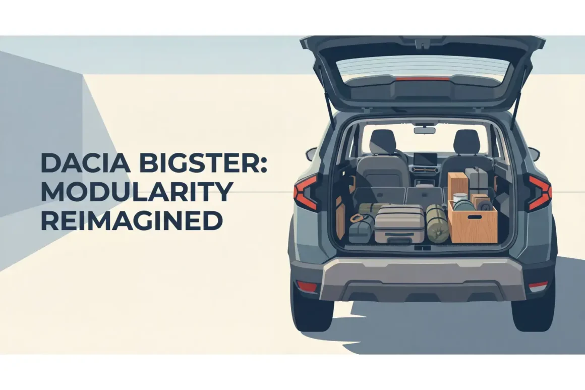 Coffre Dacia Bigster ouvert avec banquette rabattue montrant la modularité