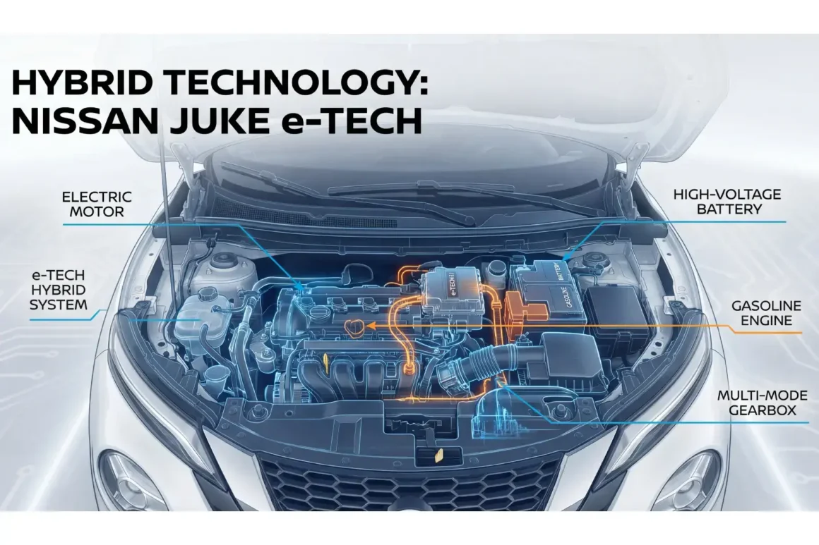Essai Nissan Juke hybride 2026 206 Moteur hybride sous le capot avec système e-Tech visible, détails techniques